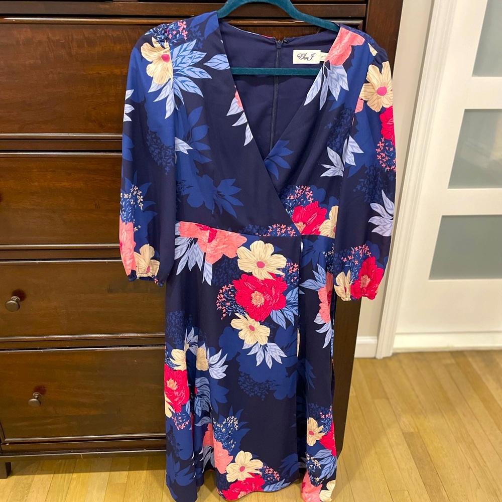 Eliza J MIDI wrap front silk dress